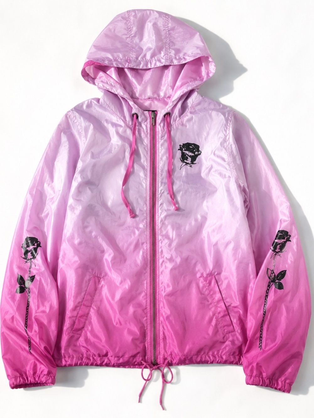 🌸 Empyre Pink Ombré Rose Hooded Windbreaker Jacket – Size M